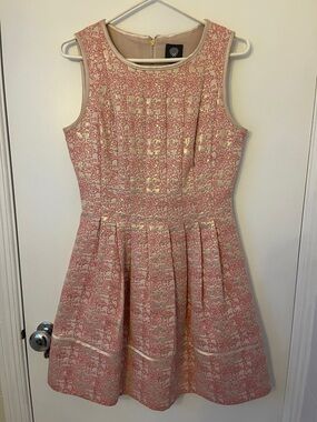 Vince Camuto Sleeveless Pink Brocade Fit-and-Flare Dress